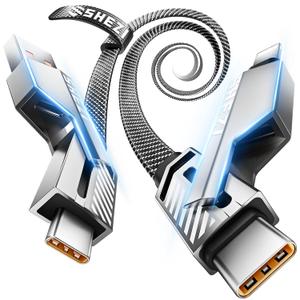 [One is Enough] 4-in-1 Compatible with USB C to Lightning Cable, 45W High-Speed Charging & Fast Data Transfer,CarPlay & Android Auto Support Multi Charger Cord Combo for iPhone/Samsung/iPad,3FT