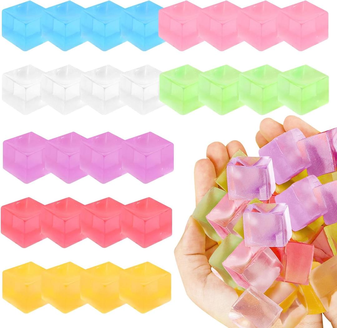 Hooqict 28Pcs Stress Cube Squishy Stress Balls Fidget Toys Square Squeeze Ice Cube Sensory Toys for Kids Adults Mini Squishies Stress Relief Party Gift Bag Fillers Birthday Goodie Bag Stuffers