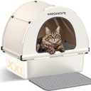 Meowant Stainless Steel Cat Litter Box, Extra Large 3-in-1 Covered Litter Box with High Sided Oxford Fabric Cover & Extendable Litter Scoop, Leakproof, Odor Resistant, Non-Sticky, Easy Cleaning (White)