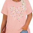 HDLTE Women Plus Size T Shirts Short Sleeve Casual Graphic Tee Tops (4X, Z Pink Bow)