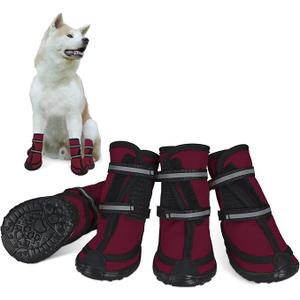 Dog Shoes for Large Dogs Winter Snow Dog Booties with Adjustable Straps Rugged Anti-Slip Sole Paw - Sports Running Hiking Pet Dog Boots Protectors Comfortable Fit for Medium Large Dog (XL, Red)