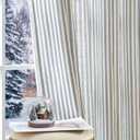 jinchan Linen Curtains for Living Room Blue on Beige Striped Curtains for Bedroom Ticking Stripe Pattern Light Filtering Cottage Core Rustic Grommet Window Treatment 2 Panels 84 inches Long