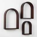 3 Set Wall Shelf 9.8 x 7.1 Inch Wooden Hanging Shelf Deep Display Storage Shelves Floating Shelves for Home Office Room Mini Figures Potted Plants Wall Decor(Arched,Brown)