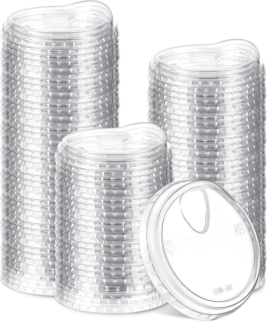 100 Count 98mm/3.86inch Strawless Sipper Lids, Clear Pet Lids for Plastic Cup Disposable Cover for Cold Brew, Coffee, Beer, Cocktail, Wine or Beverage Cups (Slip 2)