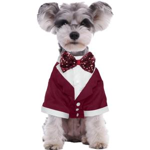 Kuoser Dog Tuxedo, Formal Dog Costume with Bow Tie Pet Wedding Suit Party Birthday Outfit, Dogs Tux Soft Shirt for Valentines Christmas Halloween Graduation Cosplay, Burgundy Xl(chest-19.29",weight:12-18lb), Burgundy