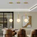 Modern Hanging Light Fixture Pendant Lighting for Kitchen Island Mid Century Gold Pendant Lights with Globe Milky White Glass Pendant Light for Bedroom Bathroom Entryway (3 Pack)