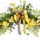 24in Artificial Flower Swag with Lemon, Spring Lemon Fruit Garland Rustic Decorative Swag Farmhouse Floral Garland with Large Bow for Wedding Arch Front Door Wall Home Decor(Yellow)