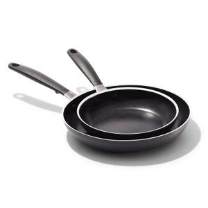 OXO Non-Stick Every Day Frying Pan Set, BPA-Free Comfort Grip Silicone Handles, Dishwasher & Oven Safe, PFAS-Free Ceramic Skillets, Black, 8 & 10