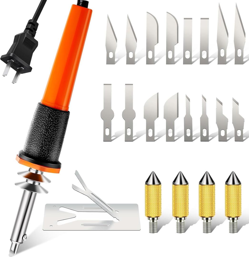 Honoson 22 Pieces Electric Hot Knife Cutter Tool Include Heated Knife Plastic Cutter With Multipurpose 16 Blades 4 Blade Holders Metal Stand For Soft Thin Plastic Foam Stencils(Orange)