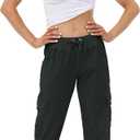 MoFiz Women's Lightweight Hiking Cargo Pants Outdoor Quick Dry Casual Travel Sweatpants Joggers Elastic Waist Button Pockets, M (Gray)