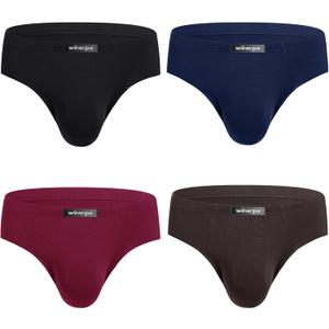 wirarpa Men's Underwear Modal Microfiber Briefs No Fly Covered Waistband Silky Touch Underpants 4 Pack (Black,Navy,Burgundy,Brown)