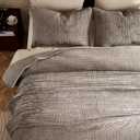 WDCOZY Velvet California Oversized Cal King Size Quilt Set - Brown Taupe Tan Camel Striped Pick Stitch Soft Lightweight Bedspread, Channel Farmhouse Country Coverlet, Warm Thin Comforter, 3 Pieces
