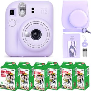 Fujifilm Instax Mini 12 Instant Camera Lilac Purple and Fuji Film Value Pack (60 Sheets) Bundle with Sturdy Tiger Accessories, Carrying Case, Photo Album 64 Pockets