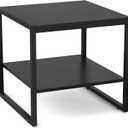 Homieasy End Table, 20 Inch Square End Table, Mini Fridge Stand with 2-Tier Storage Shelves, Industrial Wood Side Tables for Living Room, Black