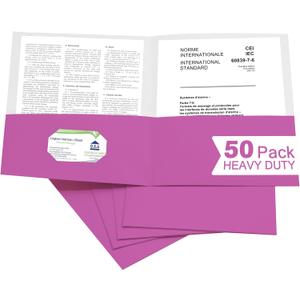 Zzrywuty 50 Packs Heavy Duty Rose Purple 2 Pocket Folders with Business Card Slot, Holds 100 Sheets Fits Letter Size File Folder Presentation Folder for School, Office, Home