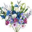 6 Bundles Pansy Artificial Flowers Bouquet Mix Blue & White Tulips 19.7" Spring Summer Fake Flowers Daisy Wildflowers Colorful Silk Floral Arrangements for Home Kitchen Garden Table Centerpieces Decor