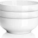 DELLING 60 Oz Large Serving Bowls Set of 3, 8 Inch White Ceramic Mixing Bowls - Soup Salad Pasta Ramen Bowls for Kitchen, Microwave Dishwasher Safe, Porcelain