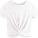 JINKESI Women's Summer Causal Short Sleeve Blouse Round Neck Crop Tops Twist Front Tee T-Shirt (Medium)