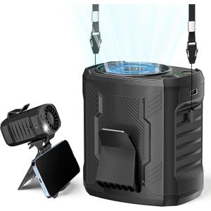 Portable Personal Waist Neck Fan - Airflow Strong, 10000rpm, 4-Speed Rechargeable Battery, Fast Cooling,Hands-Free Clip Belt Fan Indoor, Outdoor, Camping,Work, Black