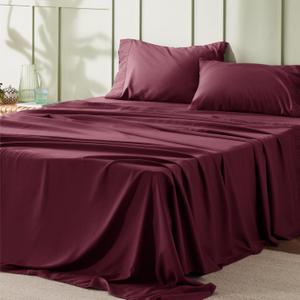 Bedsure California King Sheet Sets - 4 Pieces Soft Cal King Sheets - Breathable & Cooling - Hotel Luxury - Easy Care Polyester Microfiber Bedding for Women, Men, Burgundy
