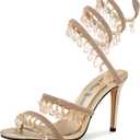 GPXGPX Rhinestone High Heels for Women Ankle Wrap Stiletto Strappy Sandals Fringes Crystal Pendants Party Wedding Bridal Evening Heeled Sandals Gold Heels Dressy 9