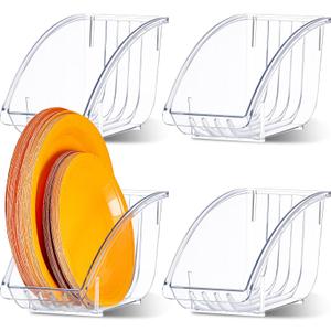 4 Pcs 10 Inch Paper Plate Holder Plastic Dinner Dish Drainer Paper Plate Dispenser Organizer for Kitchen Cabinets Storage Rack Dish Cradle for Countertop