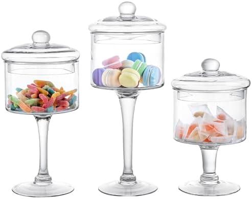 MyGift 3-Piece Clear Glass Apothecary Candy Jar Set with Lids – Decorative Party Display Containers for Wedding Centerpieces, Dessert Tables, Kitchen Counter Storage, and Bathroom Décor