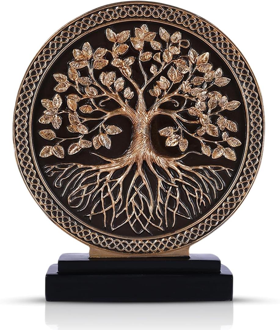 LCCCK Tree of Life Statue, Resin Round Tree Sculpture for Cabinet Decor, Shabby Chic Knick Knacks, Living Room Mantle Entryway Table Top Accent, Symbolic Family Roots Home Decor, 9.45 x 8.1 x 2.1 inches
