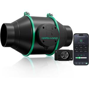 Mars Hdyro iFresh 4 Inch Smart Inline Duct Fan with Variable Speed Controller, Temperature and Humidity Probe Sensor, 205 CFM App Control Ventilation Exhaust Fan for Grow Tents, Hydroponics