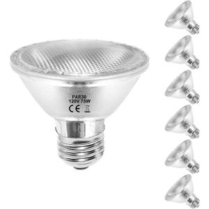 PAR30 Short Neck Halogen Flood Light Bulbs, 6 Pack, 120V 75W, Dimmable PAR30 Light Bulb, E26 Base, 2700K Warm White, Long Lasting High Output for Accent Lighting, Tracking Lighting