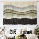 Macrame Wall Hanging Dip-Dye Large Macrame Wall Decor Boho Home Decor Scale Fiber Wall Art Yarn Craftsmanship Art 57" Wx 35" L (Black Grey)