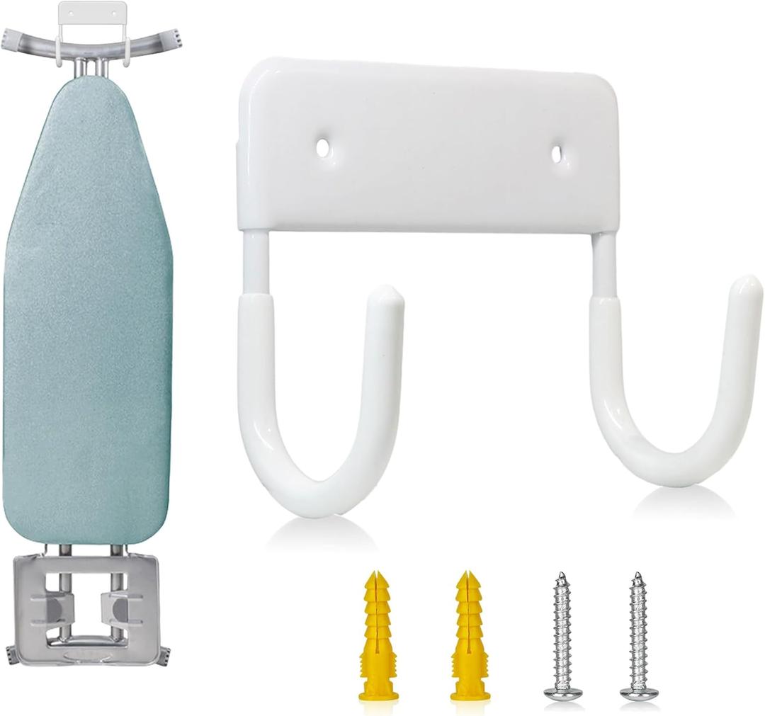 BiJun Ironing Board Hanger Wall Mount, Ironing Board Hanger with 5 Inch Length, Iron Board Holder Wall Mount for Laundry Rooms (White)