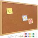 Cork Bulletin Board, 24 X 36 inches with Oak Wood Finish Frame, for Wall Office Home and School