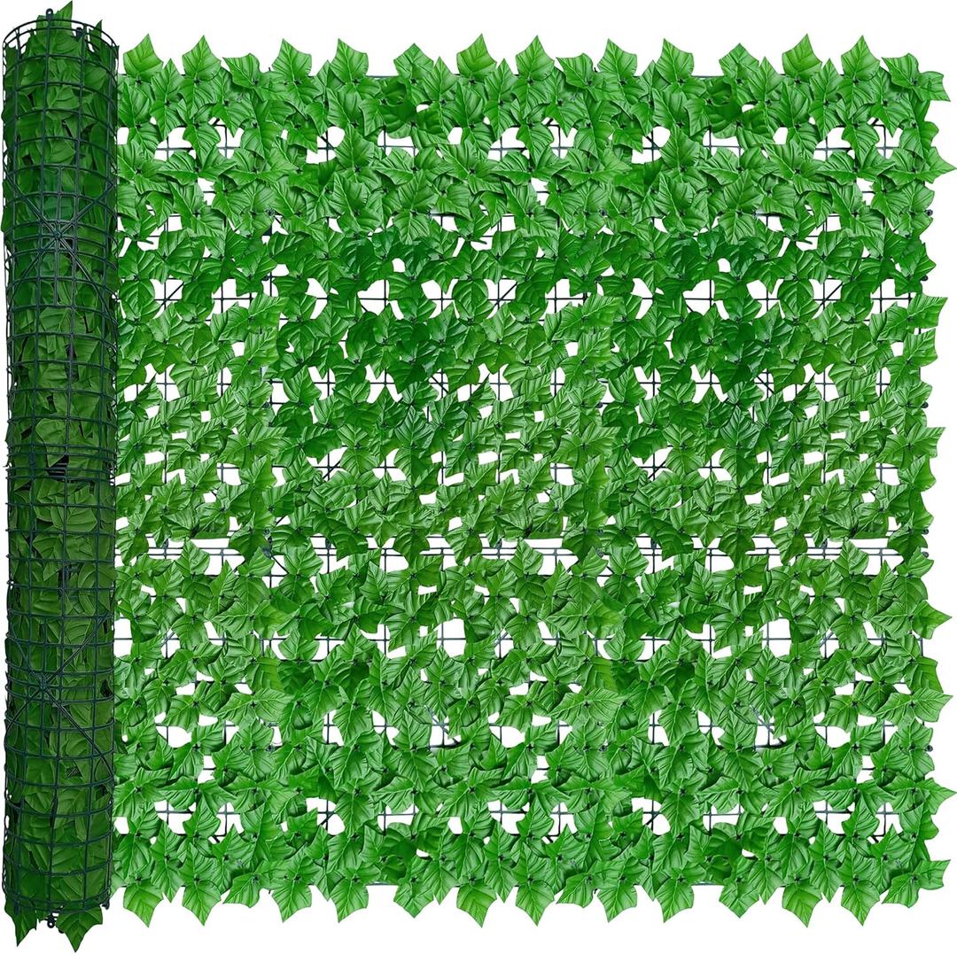 ODTORY Artificial Ivy Privacy Fence Wall Screen: 48X120 in UV-Anti Faux Greenery Backdrop Ivy Vine Leaf Hedges Fence Panels for Patio, Balcony, Garden, Backyard Indoor Outdoor Light Green Decor