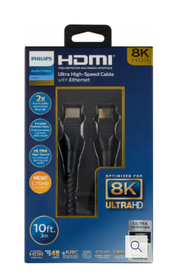 Philips HDMI 2.1 8K Ultra High Speed Cable With Ethernet ,10 Ft, Black