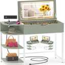 Cyclysio Vanity Desk with Flip Top Mirror and Lights, Makeup Vanity Desk with Drawers, Dressing Table with Storage Shelves & Charging Station, Small Vanity for Small Spaces, Green