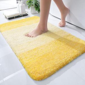 OLANLY Bathroom Rug Mat 24x16, Extra Soft and Absorbent Microfiber Bath Rugs, Non-Slip Plush Shaggy Bath Carpet, Machine Wash Dry, Bath Mats for Bathroom Floor, Tub and Shower, Yellow (24" x 16")