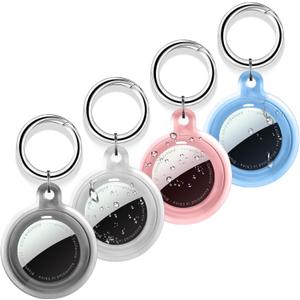 Compatible with AirTag Holder Case with Keychain, 4 Pack Protective Cases Cover Tags GPS Tracker Item Tag Finders Accessories for Kids, Bags, LuggageBlack/Pink/Clear/Blue