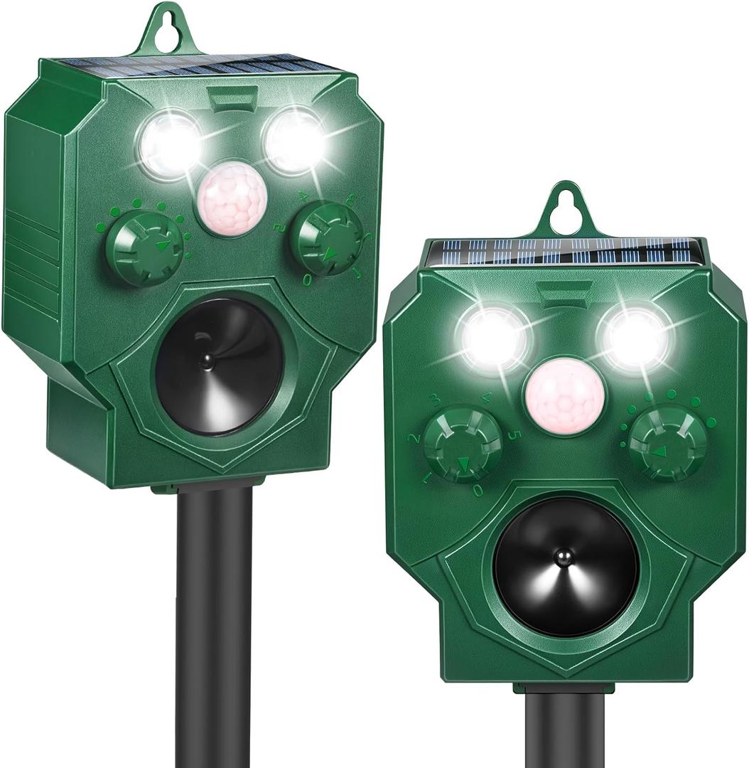 2Pack Solar Ultrasonic Rabbit Animal Repellent, Cat Repellent Outdoor Squirrel Deterrent with Motion Detection, Dog Repeller Suitable for Deer Raccoon Coyote, Skunk Repellent of Yard