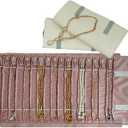 Travel Necklace Organizer, Tangle Free Jewelry Case, 16 Slots
Foldable,LightWeight Compact, Velvet Lining Jewelry Storage Bag for Chain Bracelet, Gift for Women Girls,Gray PU and Pink