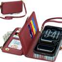 TUCCH Detachable Crossbody Case Wallet for iPhone 17 Pro Max 6.9", Wireless Charging | RFID Blocking 10 Card Holder | Lanyard Wrist Strap | Stand | Zipper Pocket | PU Leather Magnetic Cover | Dark Red