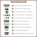 Monster Truck Birthday Decorations - Cake Topper, Banner, Backdrop, Latex Balloons, Foil Balloons, Table Cover, Sticker Set,149Pcs Set, Monster Truck Party Decorations (Purple and Green)