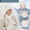 Double Couple 3pcs Winter Women scarf and hat and Touch Screen Gloves Set for Women Knit Hat with Faux Fur Ball Scarves Glove (White)