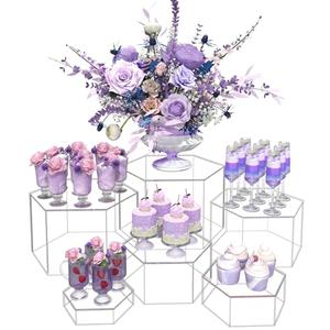 Buffet Risers, Food Display Risers for Party, Clear Acrylic Risers Display Stand for Buffet Table, Catering Displays for Dessert, Cube Box Nesting Riser with Hollow Bottoms (5"x6"x7"x8"x9"x10" 6 PCS Hexagonal Clear)