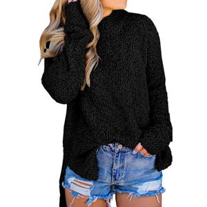 Imily Bela Womens Fuzzy Knitted Sweater Sherpa Fleece Side Slit Full Sleeve Jumper Outwears, M