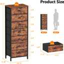 Furnulem Bedroom Dresser with 7 Drawers,Tall Industrial Fabric Chest of Drawers, Vertical Storage Tower Bedside Furniture in Living Room,Closet,Entryway-Sturdy Steel Frame(Rustic Brown)