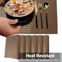 Placemats Set of 6 Woven Faux Leather Place Mats for Kitchen Dining Table Washable Wipeable Heat Resistant Placemats Waterproof Pads for Indoor & Outdoor (Flaxen)