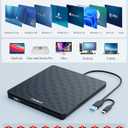 External CD DVD Drive for Laptop, USB 3.0 Type-C Ultra Slim 13mm DVD Player Portable CD DVD +/-RW Drive CD Burner Reader Writer Recorder for Desktop PC Windows 11/10/8/7 Linux Mac OS (Black)