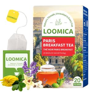 LOOMICA Paris Breakfast Black Tea Bags, 20 Ct, Lavender Bergamot Vanilla | Rich & Smooth, Flavored Black Tea, Morning & Afternoon Tea, Full-bodied; Individually wrapped, Hot or iced, Home & office (EXP 05/08/28)