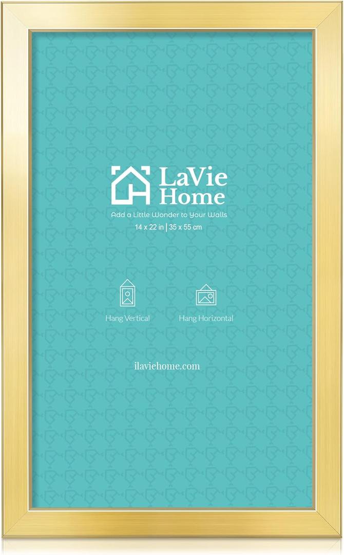 LaVie Home 14 x 22 Picture Frame, Large Poster Frame with High Definition Plexiglass, Horizontal or Vertical Wall Gallery Poster Frames Suitable for Photos, Artworks, Posters, Puzzle, Gold 1pc